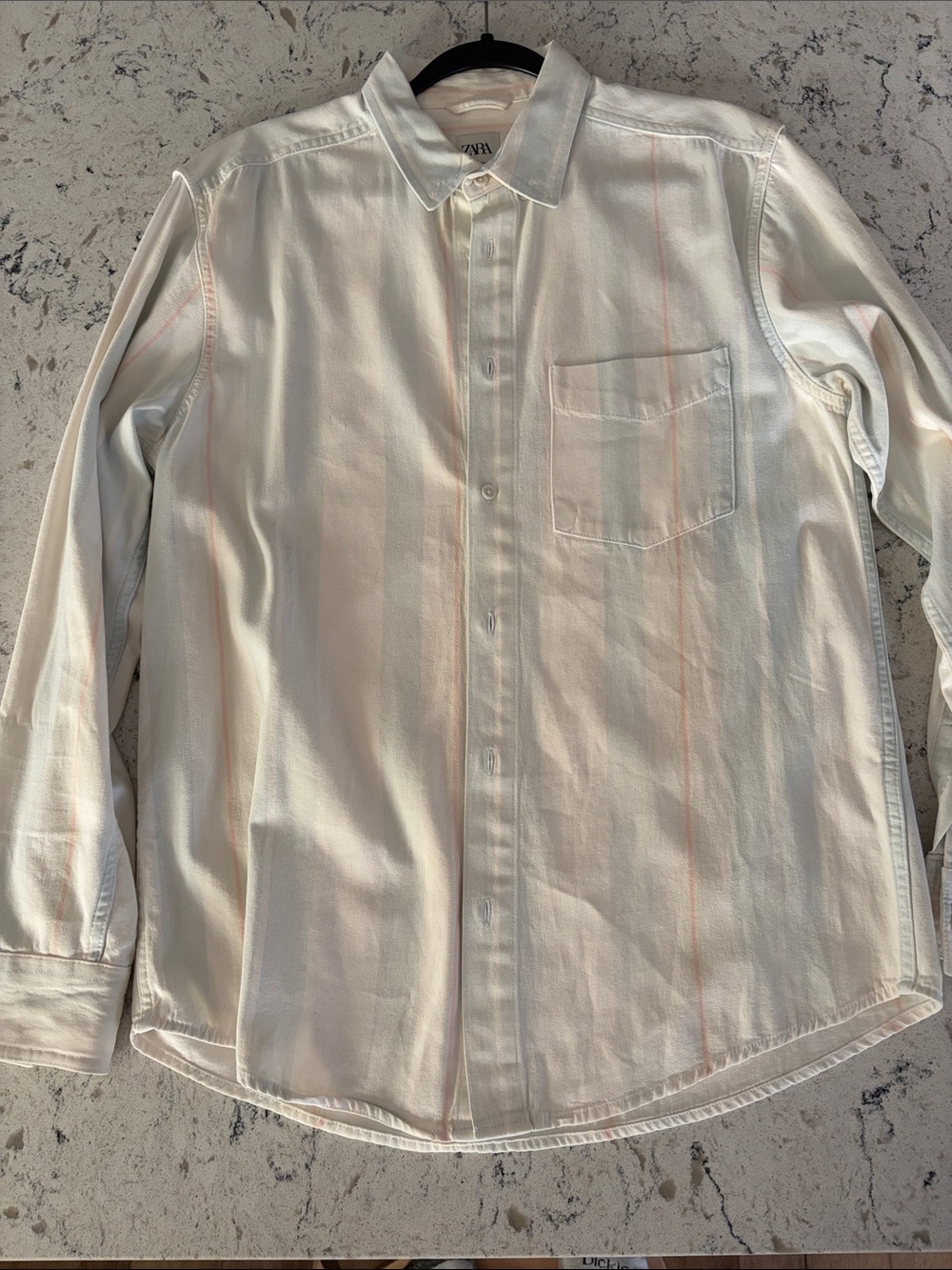 Zara Cream Button-Up Shirt with Pale Blue and Soft Pink Stripes